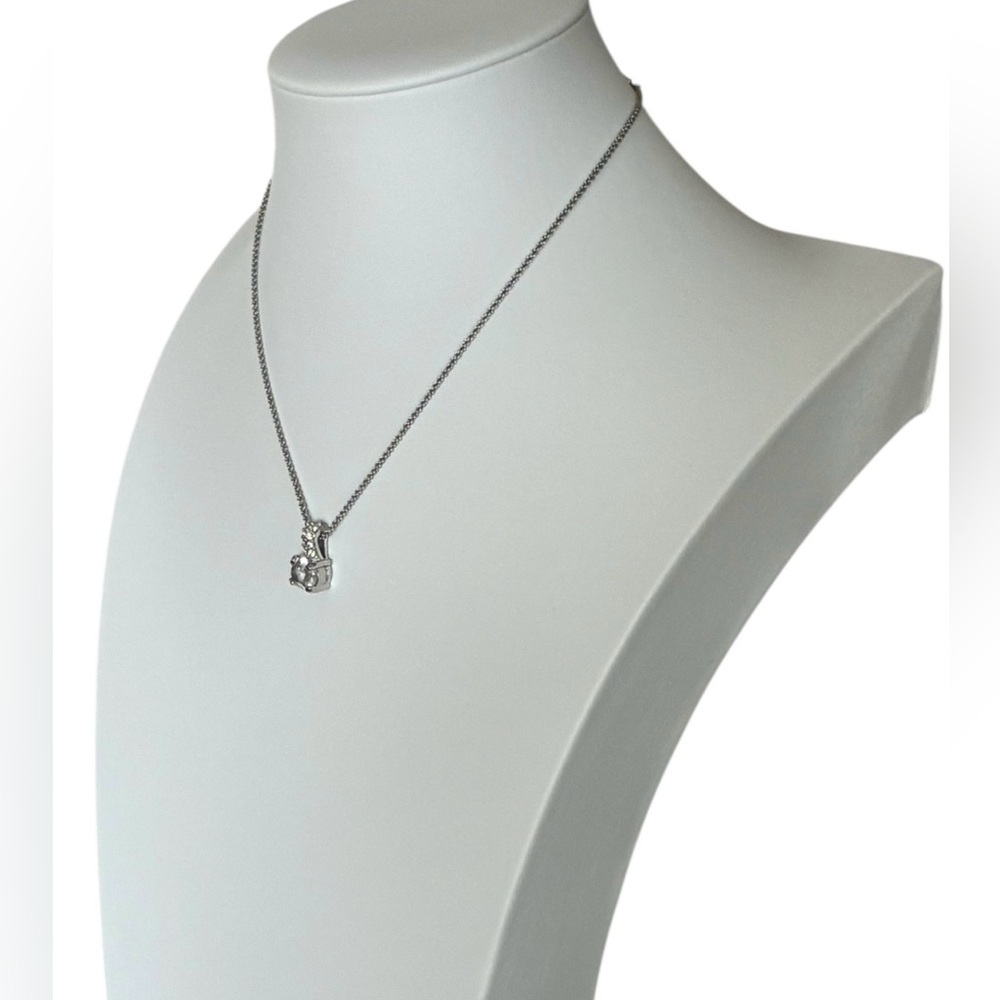 Swarovski Signed Swan Silver-Tone Oval Crystal Pendant Necklace - Picture 5 of 11